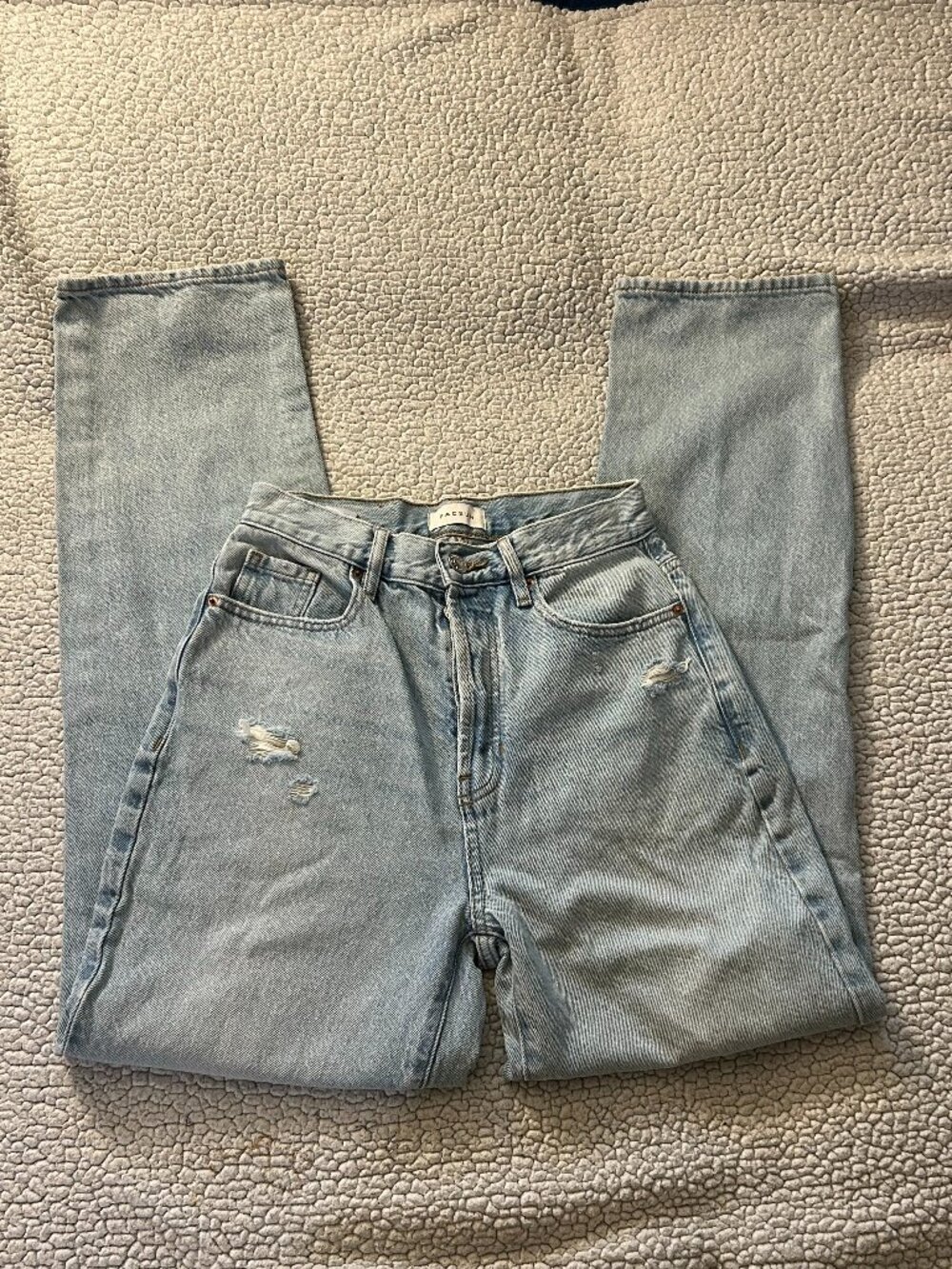 Pacsun -- cotton light wash distressed dad jeans, high waisted, 5 button closure
